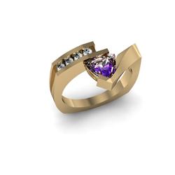 Genuine 0.67 ctw Amethyst Trillion & Diamond Ring 10kt White or Yellow Gold 6.584g
