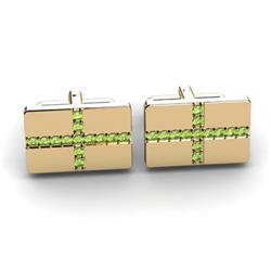 Genuine 1.30 ctw Peridot Cufflink 14kt W/Y Gold 6.15g