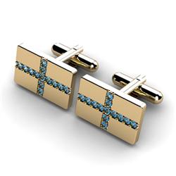 Genuine 1.04 ctw Aqua Marine Cufflink 14kt W/Y Gold 6.15g