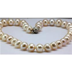 Natural 10-11mm White Freshwater Pearl Necklace 14kt W/Y Gold Matte Finished Clasp 2g