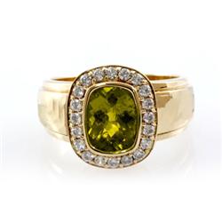 Genuine 2.0 ctw Green Tormaline & Diamond Ring 14kt W/Y Gold 7g RS 6.5