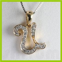 Genuine 0.15 ctw Alphabet Initial Letter U Diamond Necklace 16" 14kt Gold-Yellow