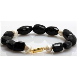 Natural Big Black Spinal and Pearl Beads Bracelet with clasp