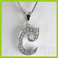 Genuine 0.12 ctw Alphabet Initial Letter C Diamond Necklace 16" 14kt Gold-White