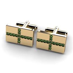 Genuine 1.04 ctw Green Tourmaline Cufflink 14kt W/Y Gold 6.15g