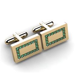 Genuine 1.44 ctw Emerald Cufflink 14kt W/Y Gold 6.15g