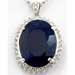 Genuine 23.7 ctw Sapphire & Diamond Pendant 14kt W/Y Gold  3g
