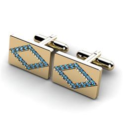 Genuine 1.28 ctw Aqua Marine Cufflink 14kt W/Y Gold 6.15g