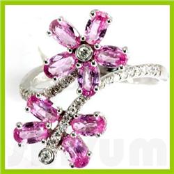 Genuine 2.61 ctw Flower Pink Sapphire & Diamond Ring 14kt Gold-White