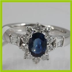 Genuine  1.62 ctw Diamond Sapphire Ring 18KT White Gold