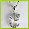 Image 1 : Genuine 0.12 ctw Alphabet Initial Letter C Diamond Necklace 16" 14kt Gold-White