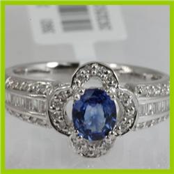 Genuine  1.12 ctw Diamond Sapphire Ring 18KT White Gold