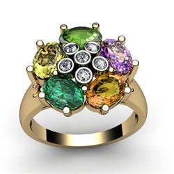 Genuine  2.7 ctw 10kt Multi-Color Precious Stone & Diamond Ring