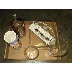 BOX OF MISC GLASSWARE & DISHES