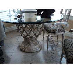 TABLE, GLASS TOP, BASKET BASE, HEAVY {print sequence:} 229