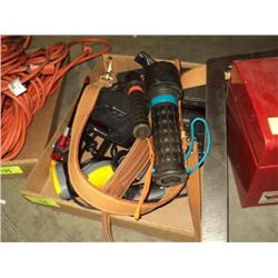 BOX OF ASSORTED ELECTRONICS, TAPE RECORDERS, HEADPHONES, BOOK LIGHTS, ETC...