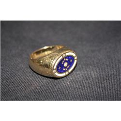 BLUE ENAMEL 18K GOLD RING 5 ROUND SIGNED FABERGE INSURANCE APPRAISAL: $ 3,335.00