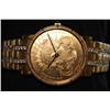 Image 2 : YELLOW GOLD CORUM COIN WATCH WITH GOLD BRACELET AND DIAMOND PAVE. INSURANCE APPRAISAL: $ 14,907.00