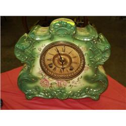 GREEN ANSONIA PORCELAIN CLOCK DRESDEN CASE {print sequence:} 25