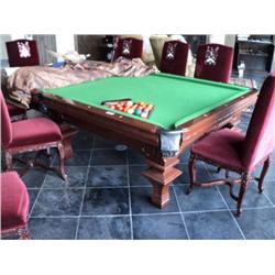 BERWYN SNOOKER POOL TABLE, 5' X 10' WOOD: MAHOGANY, FINISH: PIANO FINISH ENTIRE TABLE, STAIN: BROWN 