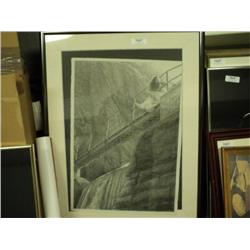 PRINT OF WOMAN ON BRIDGE, STEVE HANK, SIGNED, 28 / 150 {print sequence:} 324