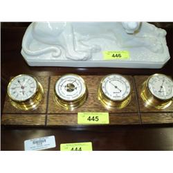 ANTIQUE METER SET, CLOCK, HYGROMETER, THERMOMETER