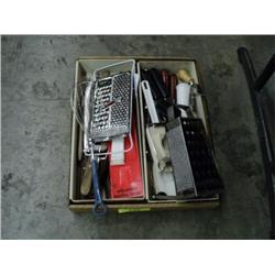 BOX OF MISC KITCHEN UNTENSILS