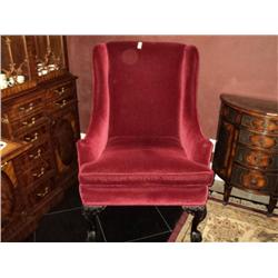 WINGBACK CHAIR, CHIPPENDALE STYLE FEET, UPHOLSTERED {print sequence:} 127