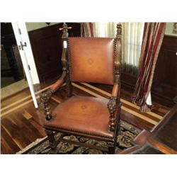 ARM CHAIR, LION'S HEAD, OAK & LEATHER {print sequence:} 100