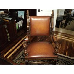 ARM CHAIR, LION'S HEAD, OAK & LEATHER {print sequence:} 099