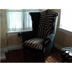 WINGBACK CHAIR, LEATHER & ZEBRA HIDE UPHOLSTERED {print sequence:} 61