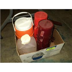 BOX OF DRINK, THERMOS CONTAINERS