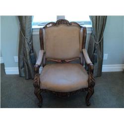 ARM CHAIR, UPHOLSTERED W/ WOOD {print sequence:} 158