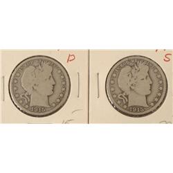 2 Barber Silver Half Dollars 1915-D & 1915-S