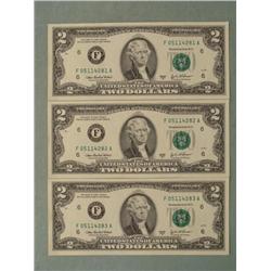 3 Consec # 2003A $2 Notes F Mint Bills Atlanta CU