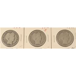 3 Barber Silver Half Dollars 1910, 1910-S, 1911