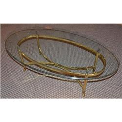 Brass & Glass Top Oval Coffee Table 28 x 49 Inches