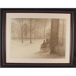 1976 Altman Original Conte Drawing SEATED COUPLE Framed
