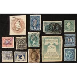 13 Antique Stamps Washington,Documentary,Stock Transfer