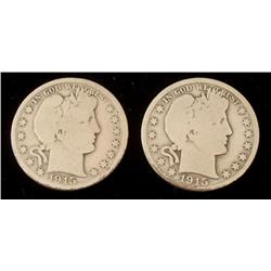 2 Barber Silver Half Dollars 1915-D & 1915-S