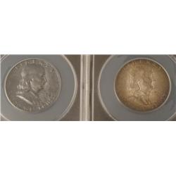 2 Certified 1952, 52-D Franklin Halves ANACS MS60 AU58