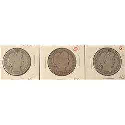 3 Barber Silver Half Dollars 1901-P, O, S -Key Date