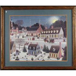 Jos. Wallace Baker Signed Folk Art Village Print Frmd