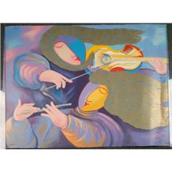 Lunzen Signed Print "Musical Taste" Women Musicians Art