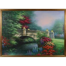 COLORFUL FLORAL LANDSCAPE FRAMED HUGE SALE