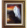 Image 1 : HUGE FRAMED EGRET WILDLIFE PAINTING ON CANVAS COLORFUL