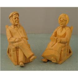 2 Vintage Wood Carved Ccouple On Rocking Chairs