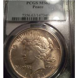 1921 Silver Peace Dollar MS 63
