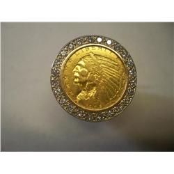 1908 24K $10 Gold Indian Head Coin and 1 Carat of Diamonds in a 14K Gold Ring