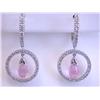 Image 1 : 14k White Gold Earrings with Diamonds and Pink Quartz